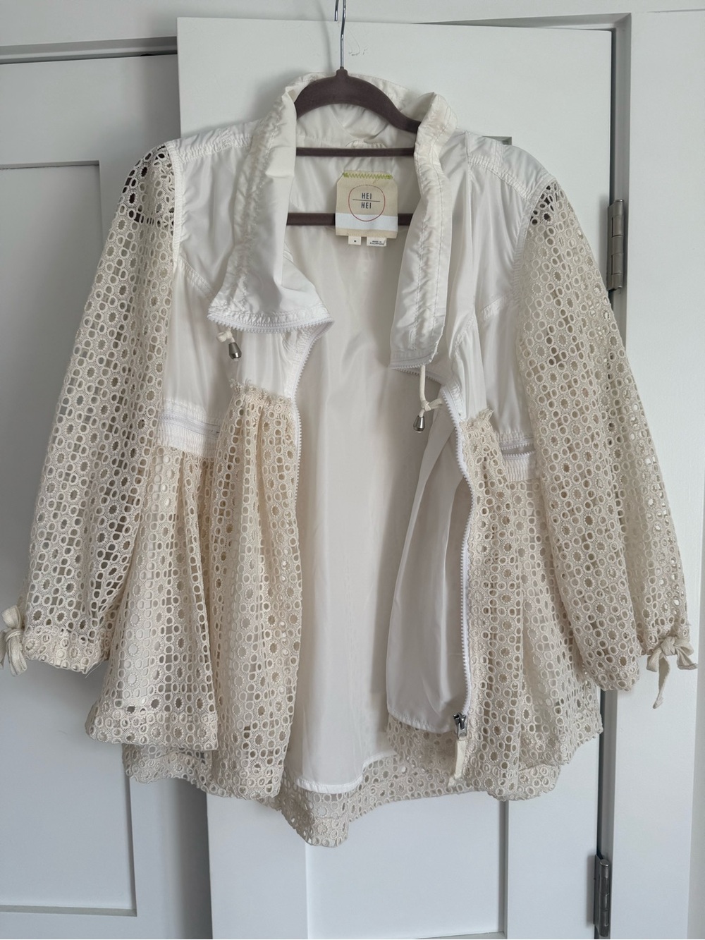 Women’s Cream Eyelet Lace Bomber Jacket